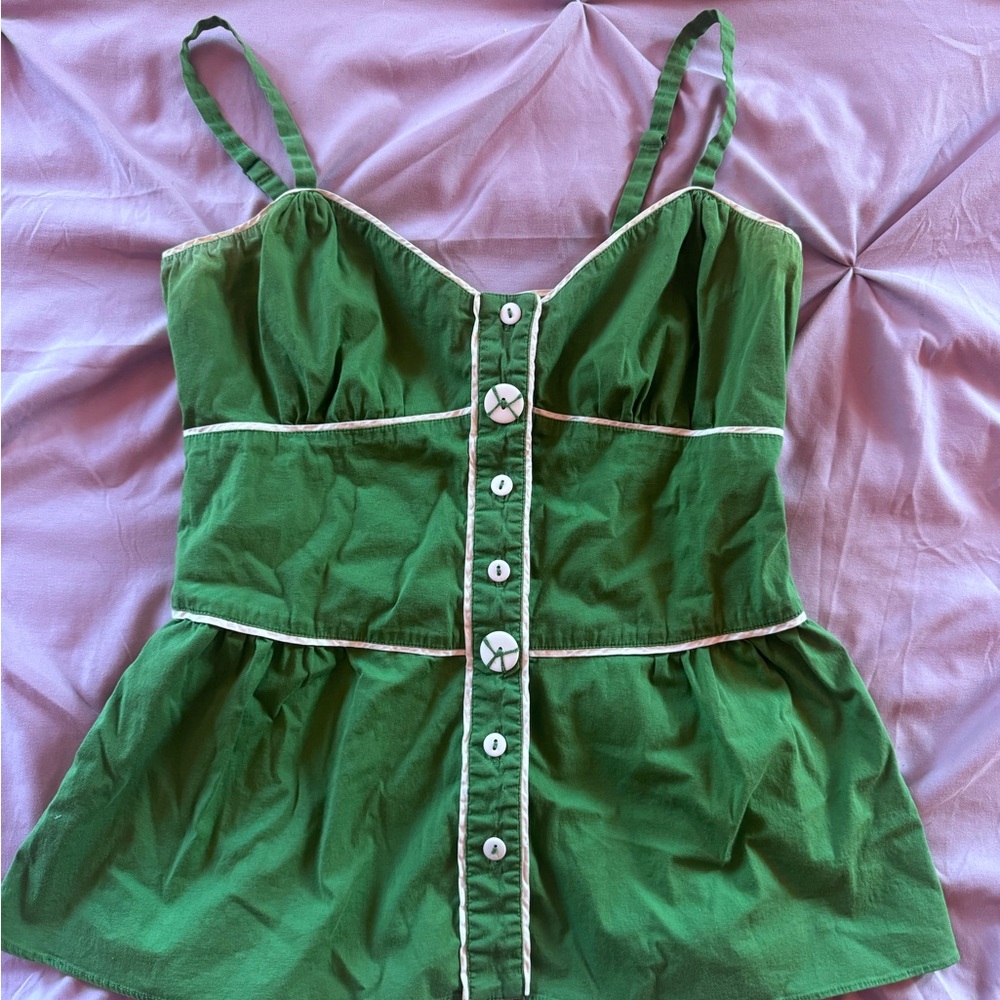 Anthropologie Green Sleeveless Button-Up Peplum Top SZ 8